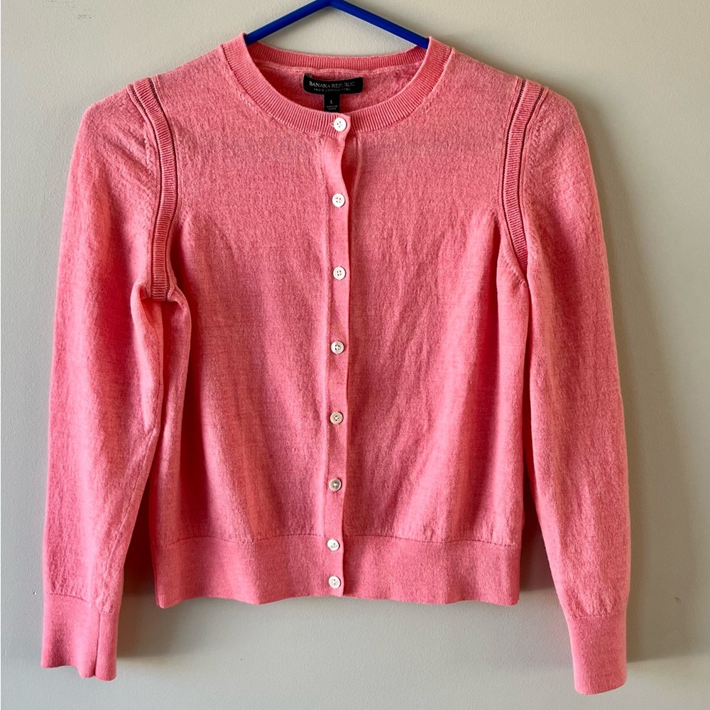 Banana Republic Pink Crewneck Cashmere Blend Cardigan